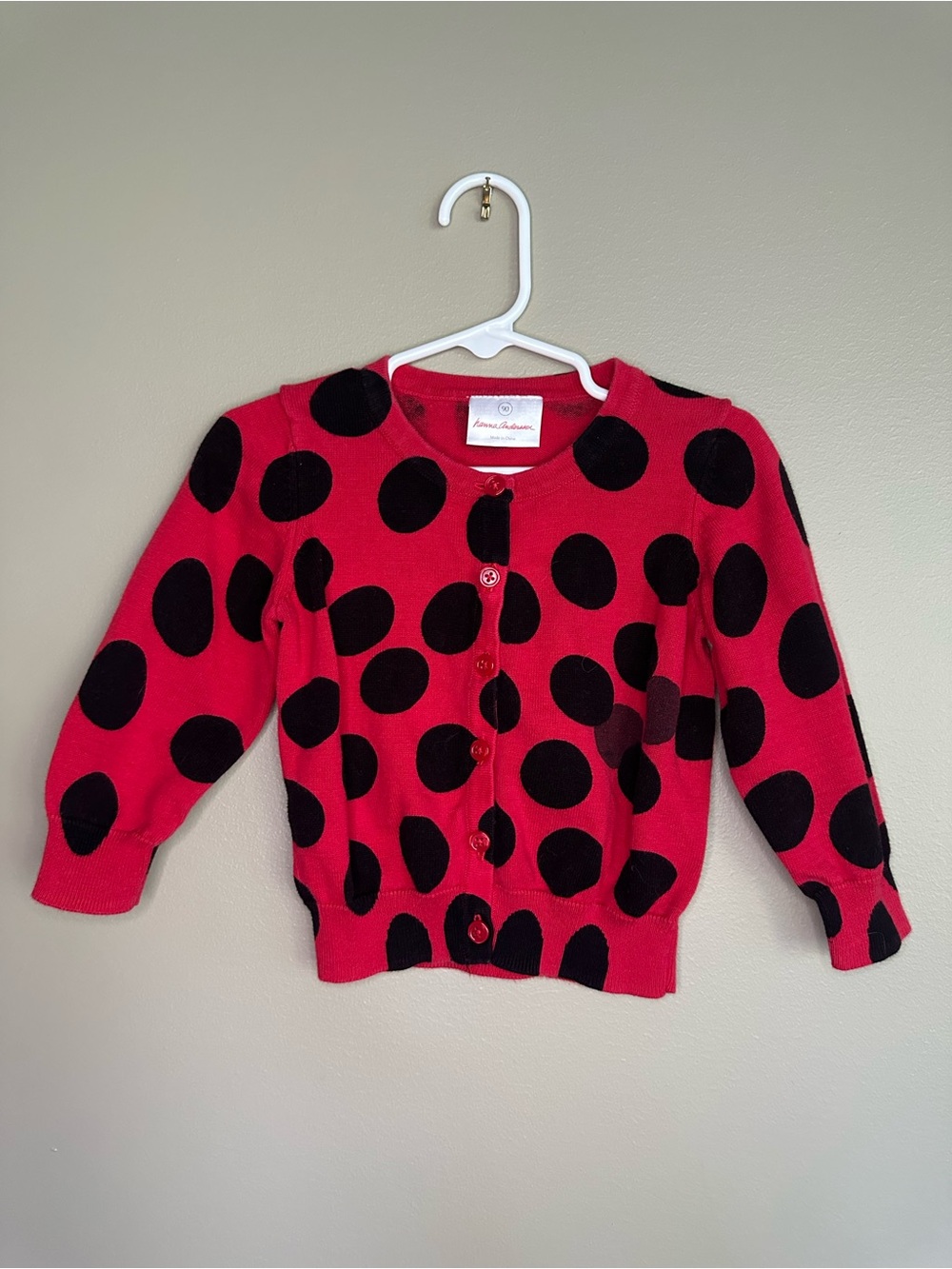 Hanna Andersson Red Cardigan with Black Polka Dots